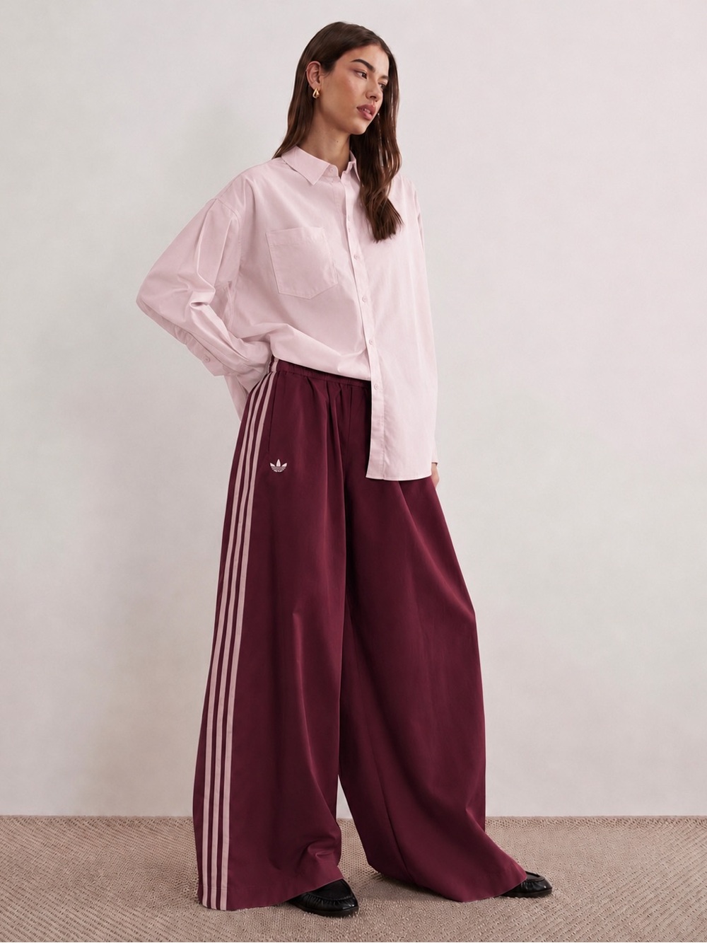 Adidas [M] Firebird Adilenium Wide Leg Track Pants Maroon/Sandy Pink KW3619 - Picture 10 of 11
